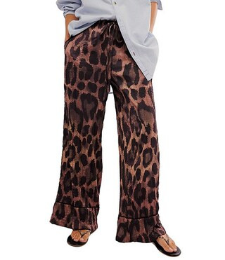 All Out Satin Leopard Print Low Rise Loose Wide Leg Pants | Dillard's