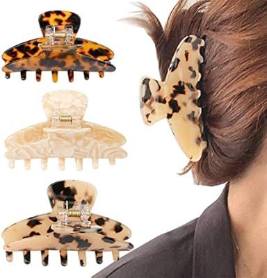 Tortoise Claw Hair Clip for Women,3Pcs 3.5 inch Hair Grip Leopard Print Barrettes French Vintage ... | Amazon (US)