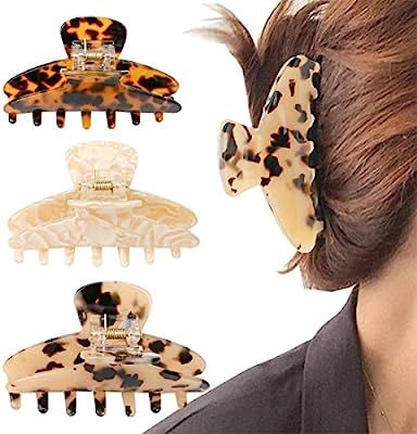Tortoise Claw Hair Clip for Women,3Pcs 3.5 inch Hair Grip Leopard Print Barrettes French Vintage ... | Amazon (US)