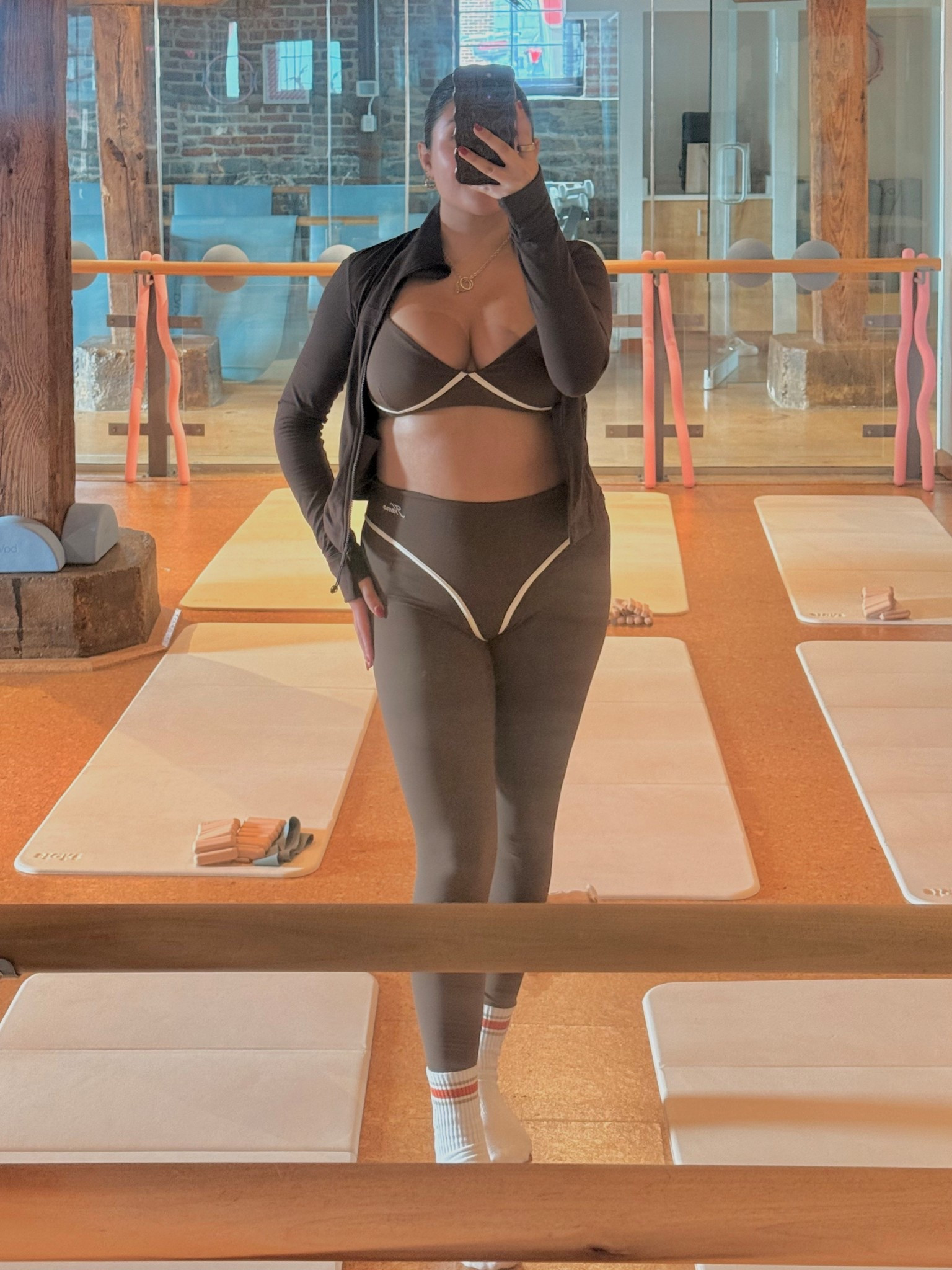 Pilates morning outfit. 

Size M in top and leggings & size 6 in the jacket

#LTKActive