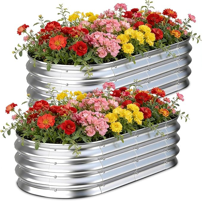 Galvanized Raised Garden Bed Outdoor, 4x2x1ft(2Pack) Metal Heavy Duty Planter Boxes for Gardening... | Amazon (US)