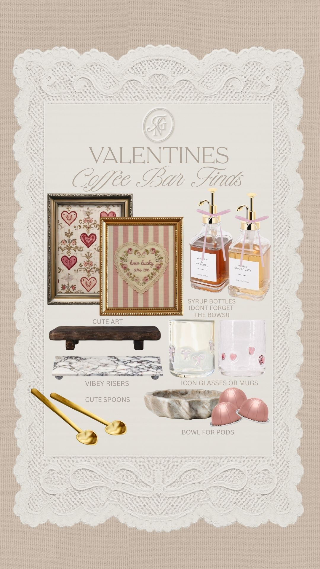 The cutest coffee bar finds for valentines 🎀💖

#coffeebar #coffeecups #iconcups #kitchenriser #valentinesprint #heartspoons #marblebowl #syrupdispenser #valentinesdecor #galentines #coffee 

#LTKHome #LTKFindsUnder50 #LTKSeasonal