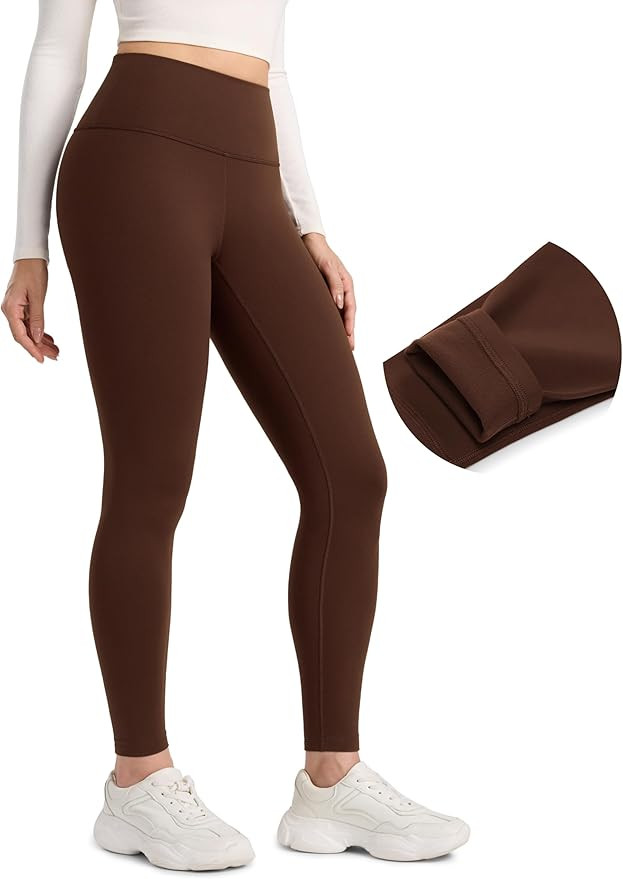 CRZ YOGA Matte Fleece Lined Leggings 28'' - Thermal Casual Lounge Workout Womens Yoga Full Length... | Amazon (US)