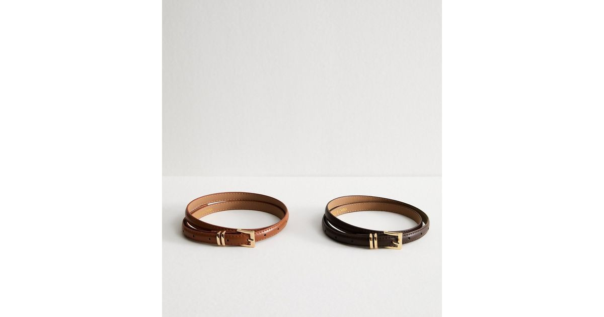 Pack Of 2 Brown Faux Leather Buckled Belts | New Look | New Look (UK)