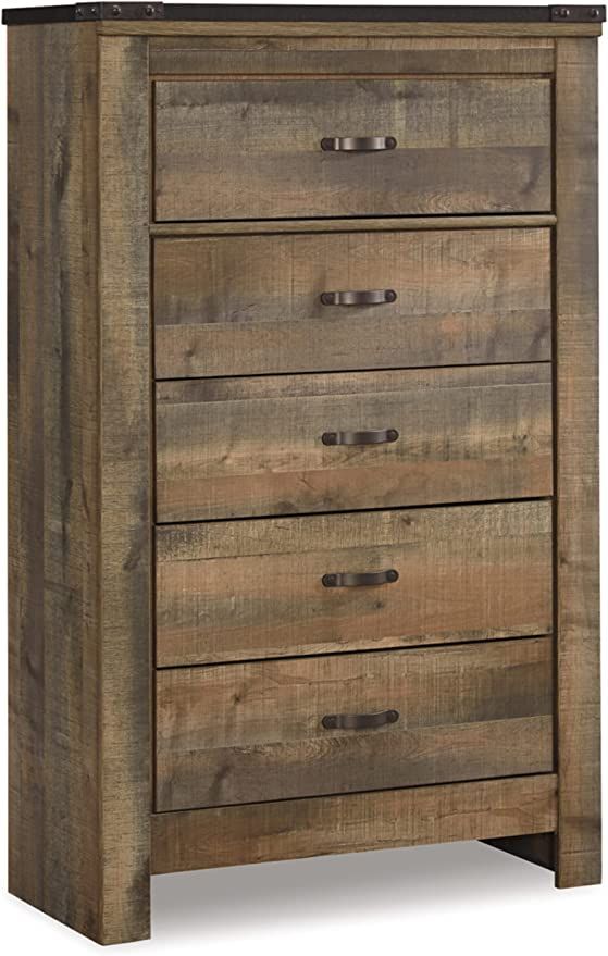 Signature Design by Ashley Trinell Rustic 5 Drawer Chest of Drawers with Nailhead Trim, Warm Brow... | Amazon (US)