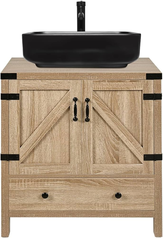 Puluomis 28 inch Bathroom Vanity, Modern Natural Color Wood Fixture Stand Pedestal Bathroom Cabin... | Amazon (US)