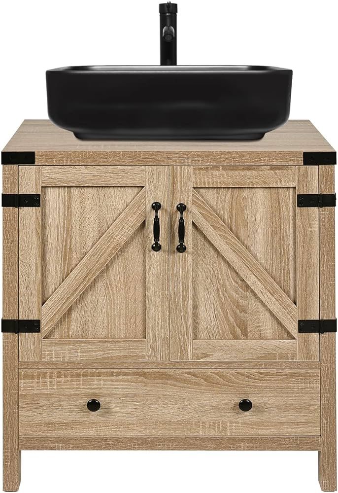 Puluomis 28 inch Bathroom Vanity, Modern Natural Color Wood Fixture Stand Pedestal Bathroom Cabin... | Amazon (US)