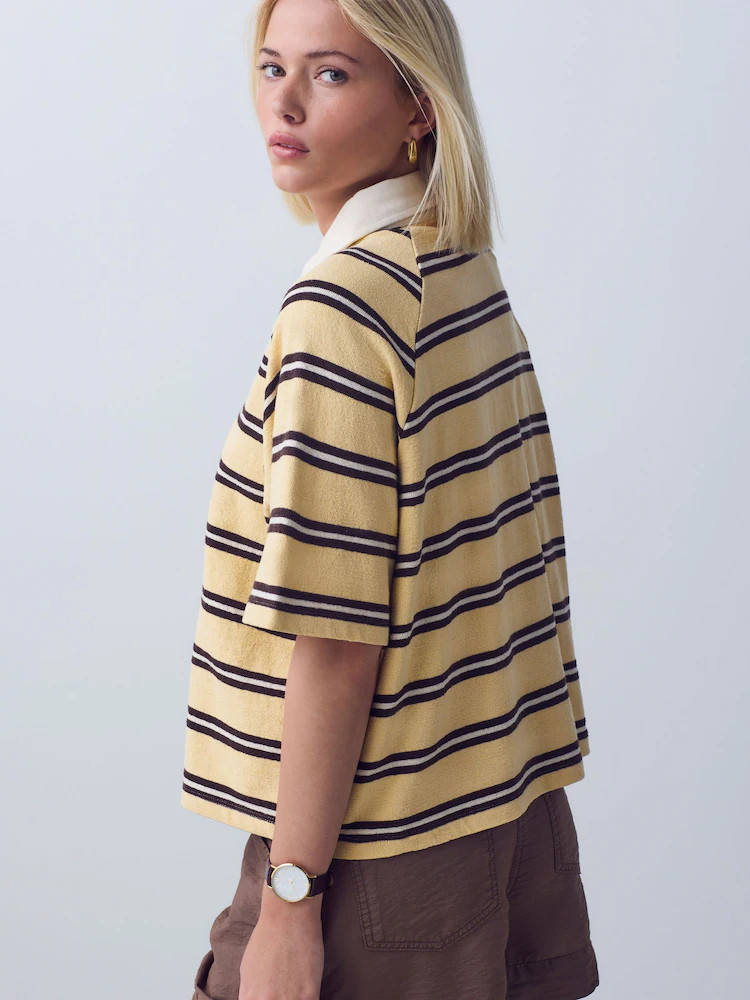 Buy Yellow/Brown Stripe Short Sleeve Collared Rugby Polo Top from Next USA | Next US