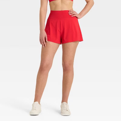 Women's 3" Knit Waistband High-Rise 2-in-1 Shorts - All In Motion™ Red L | Target