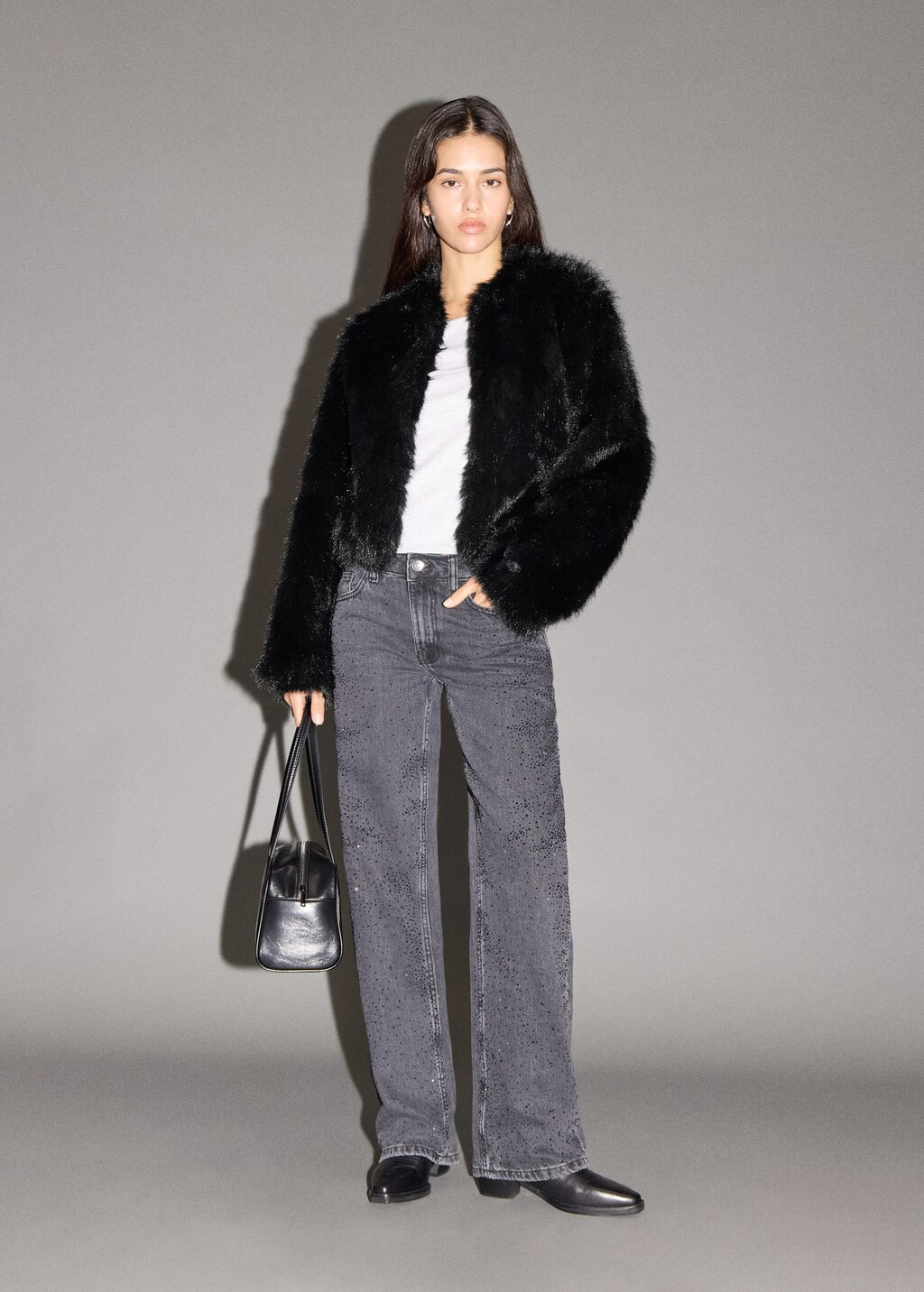 Manteau court en imitation fourrure noir - Fille - XS - MANGO TEEN | Mango EU