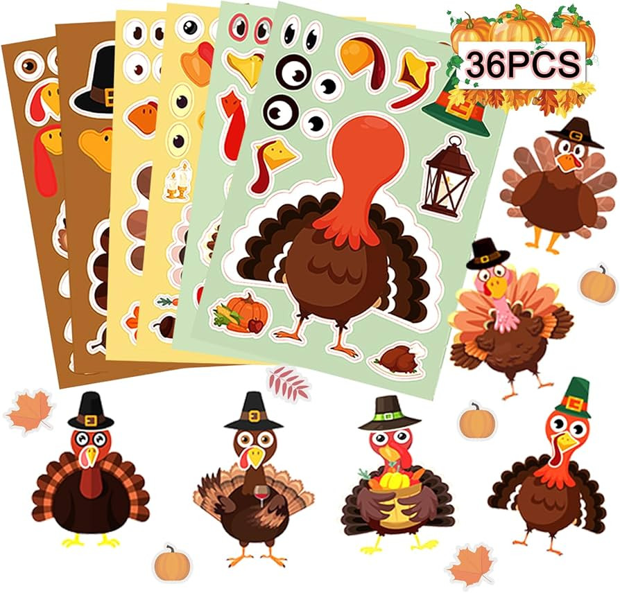 Thanksgiving Stickers for Kids Make a Turkey, Thanksgiving Craft for Kids, 36 Sheets Turkey Face ... | Amazon (US)