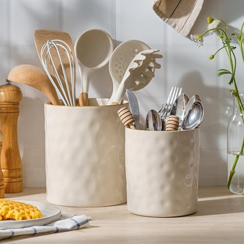 famiware Ocean Utensil Holder, 7.2"+5.8" Ceramic Kitchen Utensil Holder for Countertop, Cooking U... | Amazon (US)
