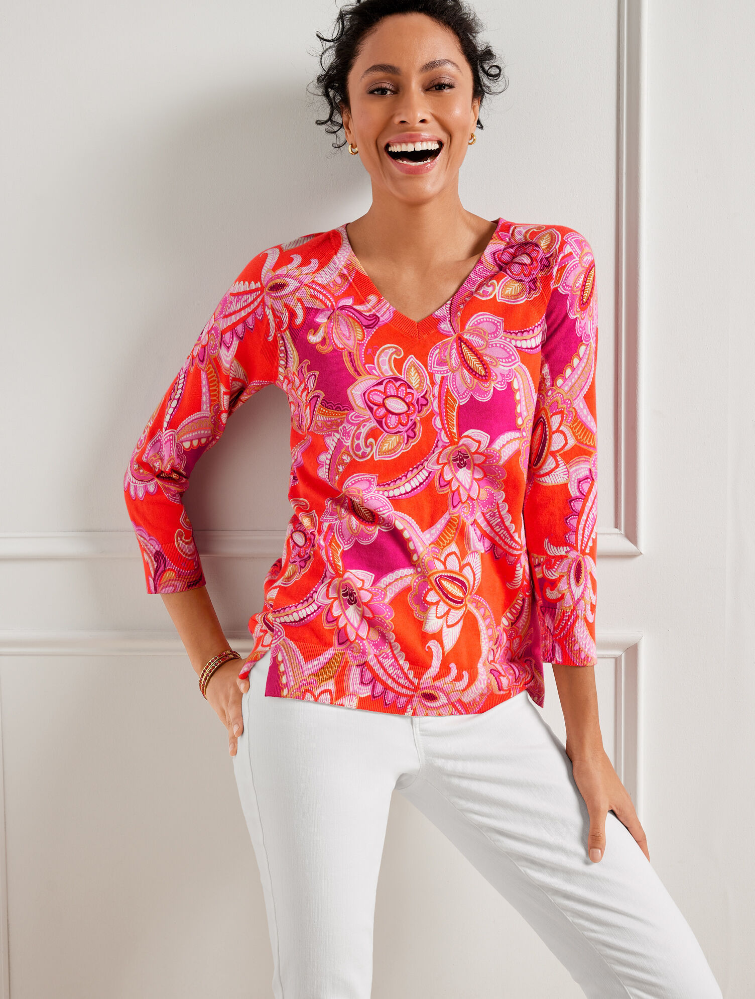 V-Neck Pullover - Spring Floral | Talbots