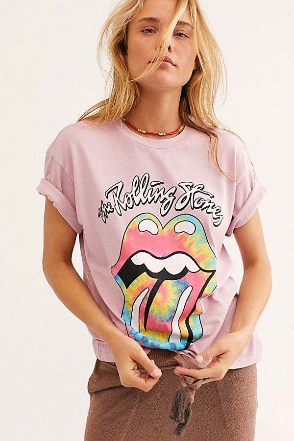 Rolling Stones Tie Dye Tongue Tee by Daydreamer at Free People, Pink, S | Free People (Global - UK&FR Excluded)
