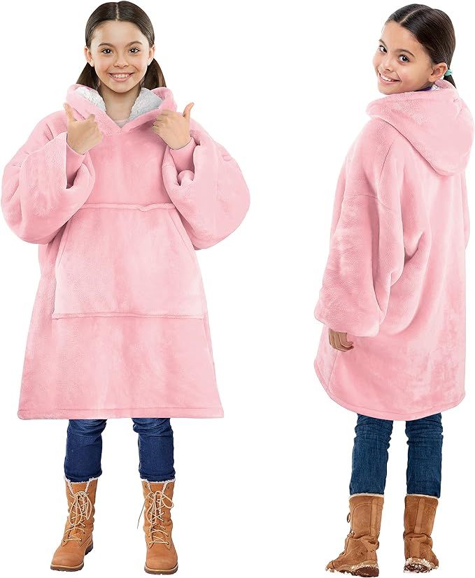 Blanket Sweatshirt, Super Soft Warm Cozy Wearable Sherpa Hoodie for Teens, Boys, Girls, Youth, Ki... | Amazon (US)