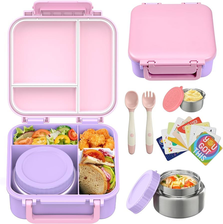 Kids Bento Lunch Box with 9oz Soup Thermo Leakproof Lunch Food Containers 4 Compartment with Insu... | Amazon (US)