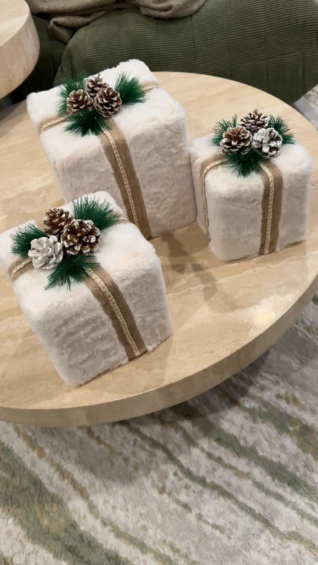 Set of 3 Faux Fur Christmas Gift Boxes with Furry Pine Cones and Needles Christmas Present Box Farmhouse Xmas Decor for Yard, Home, or under the trrr

#LTKSeasonal #LTKGiftGuide #LTKHoliday