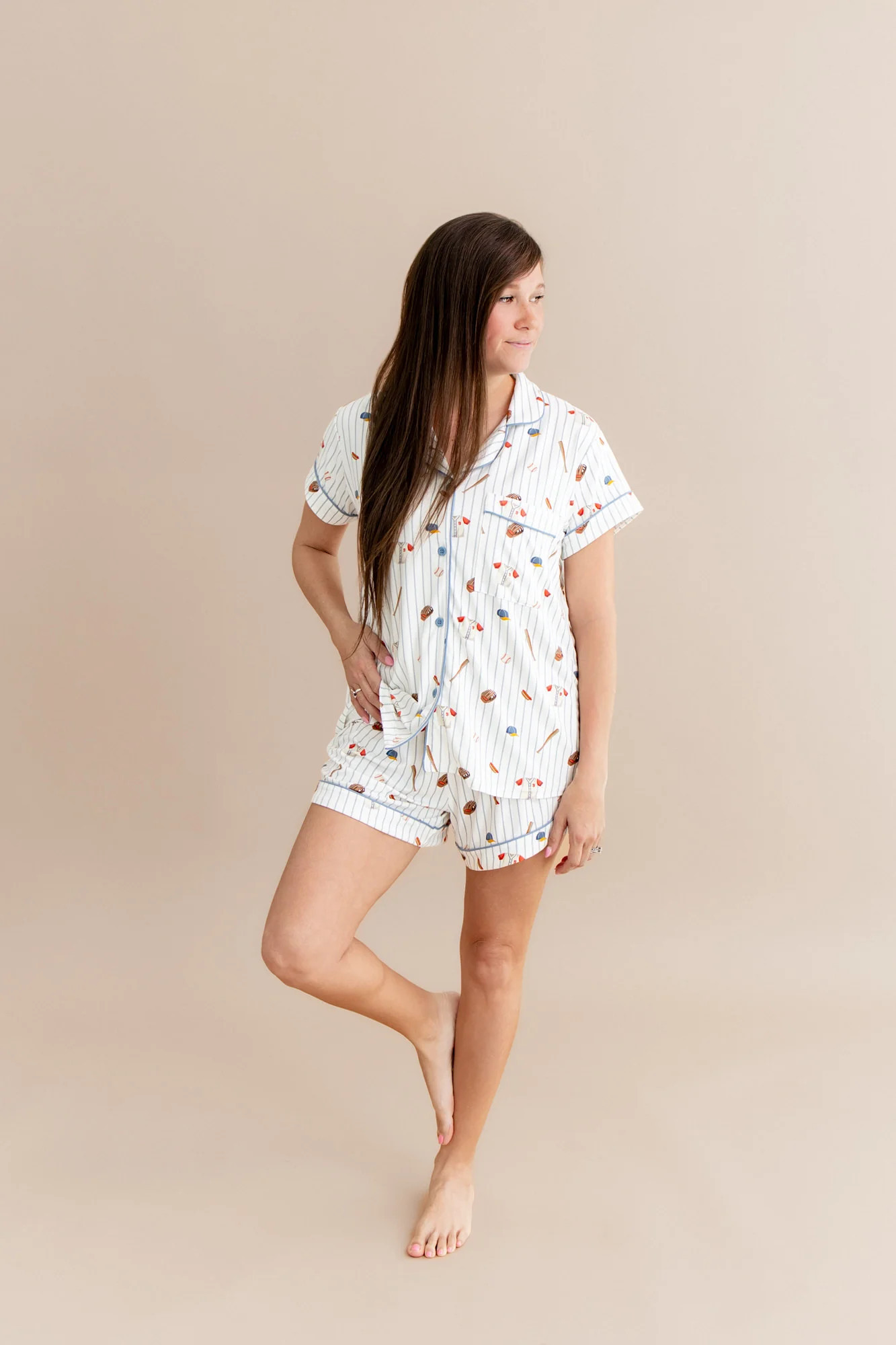 Bamboo Women's Short Sleeve Pajama Set in Home Run | Kyte Living