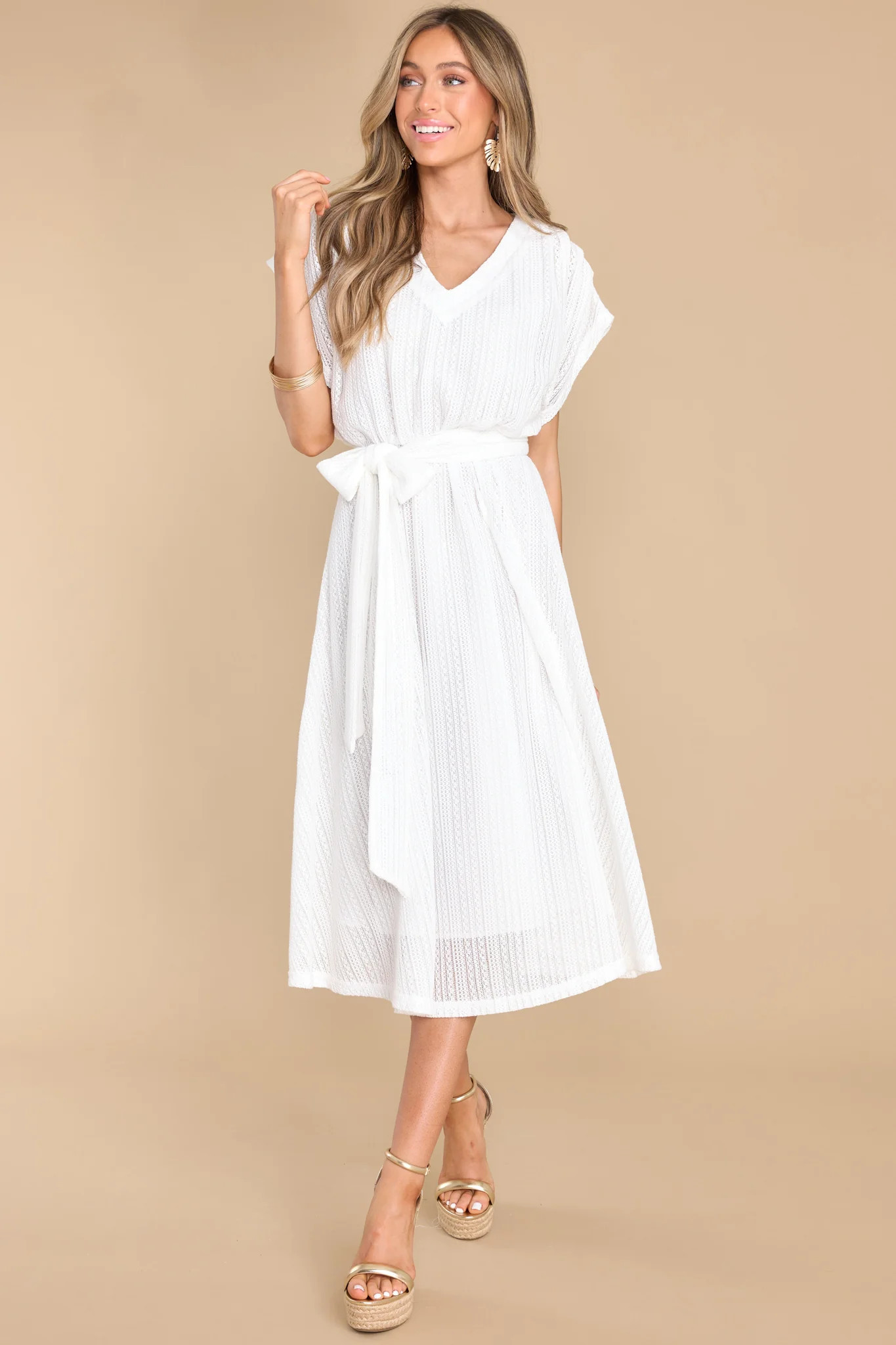 One Day At A Time Ivory Midi Dress | Red Dress 