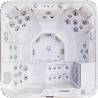 Liberty 5-Person 51 Jet 240-Volt Lounger Hot Tub with Center Water Fall, Bluetooth, Cloud Grey Interior and Ozonator | The Home Depot