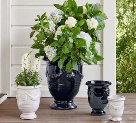 French urn planter, outdoor planter, anduze planters black and white decor front porch patio 

#LTKFindsUnder100 #LTKHome #LTKSaleAlert