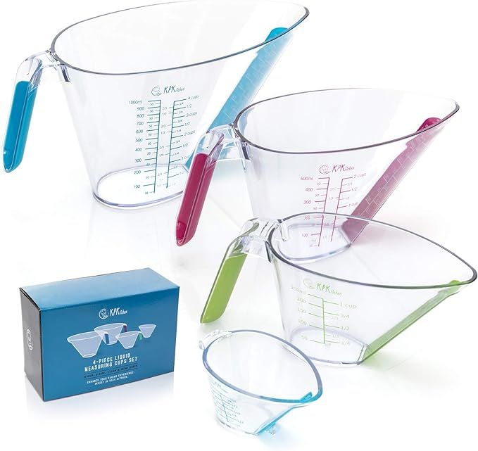 4-Piece Angled Liquid Measuring Cups Plastic Set - Mini Oz, 1, 2 and 4 Plastic Measuring Cup Size... | Amazon (US)