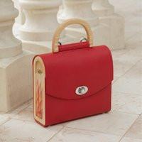 Red Leather Top Handle Bag Italian Handmade Wooden Side Bag | Etsy (US)