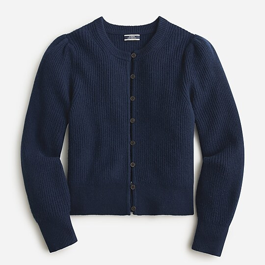 Cashmere puff-sleeve cardigan sweater | J. Crew US