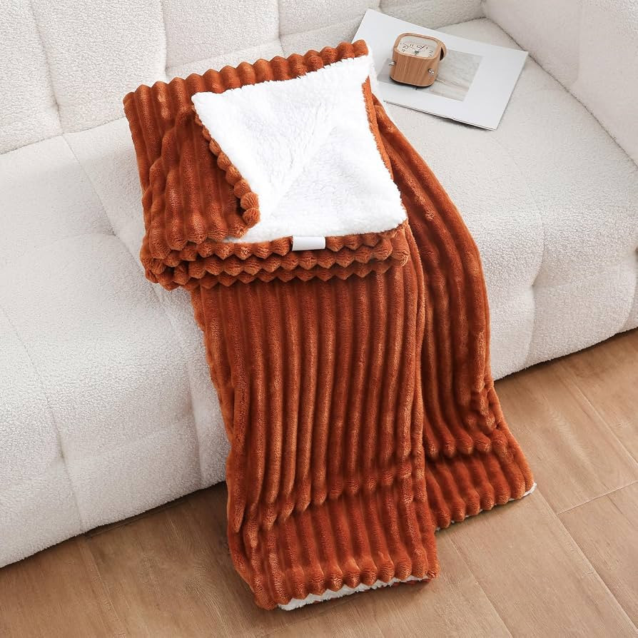 Burnt Orange Sherpa Fleece Throw Blanket 50\u201d\u00d760\u201dDouble-sided for Couch | Amazon (US)