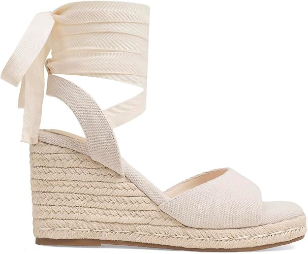 EQAUDES Womens Espadrilles Wedge Sandals Platform Square Toe Ankle Strap Lace Up Summer Shoes | Amazon (US)