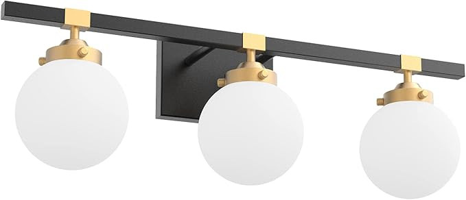 Tipace Mid Century Modern Bathroom Vanity Light Fixtures 3 Lights Milky White Glass Shades Black/... | Amazon (US)