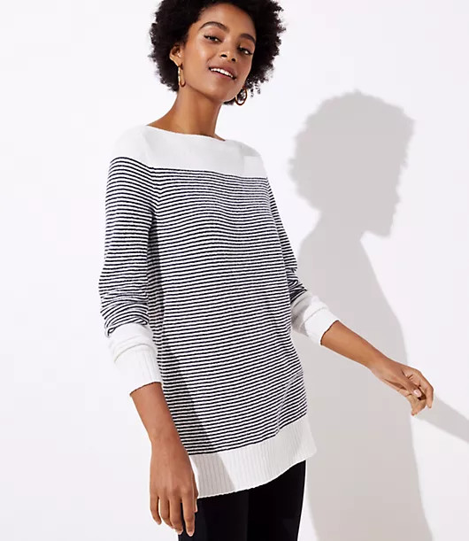 LOFT Striped Speckled Boatneck Tunic Sweater | LOFT