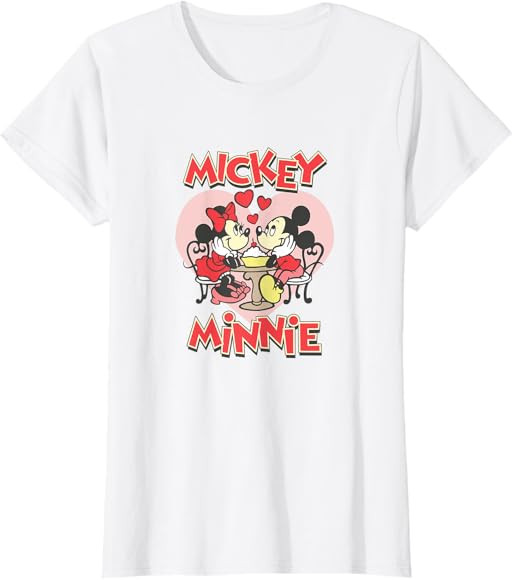 Disney Mickey Valentine's Day Mickey & Minnie Hearts T-Shirt | Amazon (US)