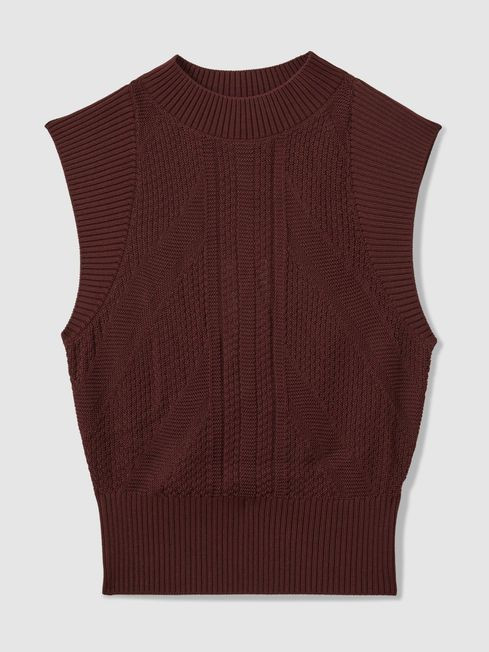 Florere Burgundy Knitted Cropped Vest in Burgundy | Reiss UK