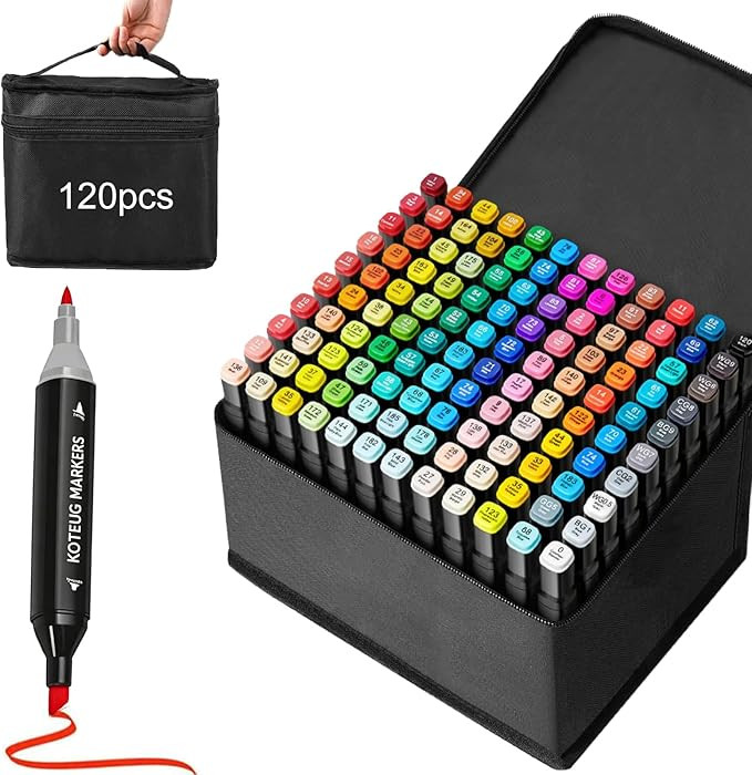 120 Alcohol Markers, Dual Tip Art Supplies for Drawing, Sketching, and Anime Artists, 1-Second Qu... | Amazon (US)