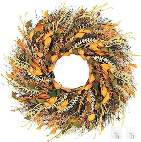 Sggvecsy Fall Wreath 20’’ Grain Wreath Harvest Gold Wheat Ears Circle Garland Autumn Front Do... | Amazon (US)