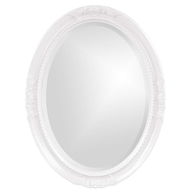 Howard Elliott Queen Ann Oval Hanging Wall Mirror, Beveled, Vanity, Glossy White, 25 x 33 Inch | Amazon (US)