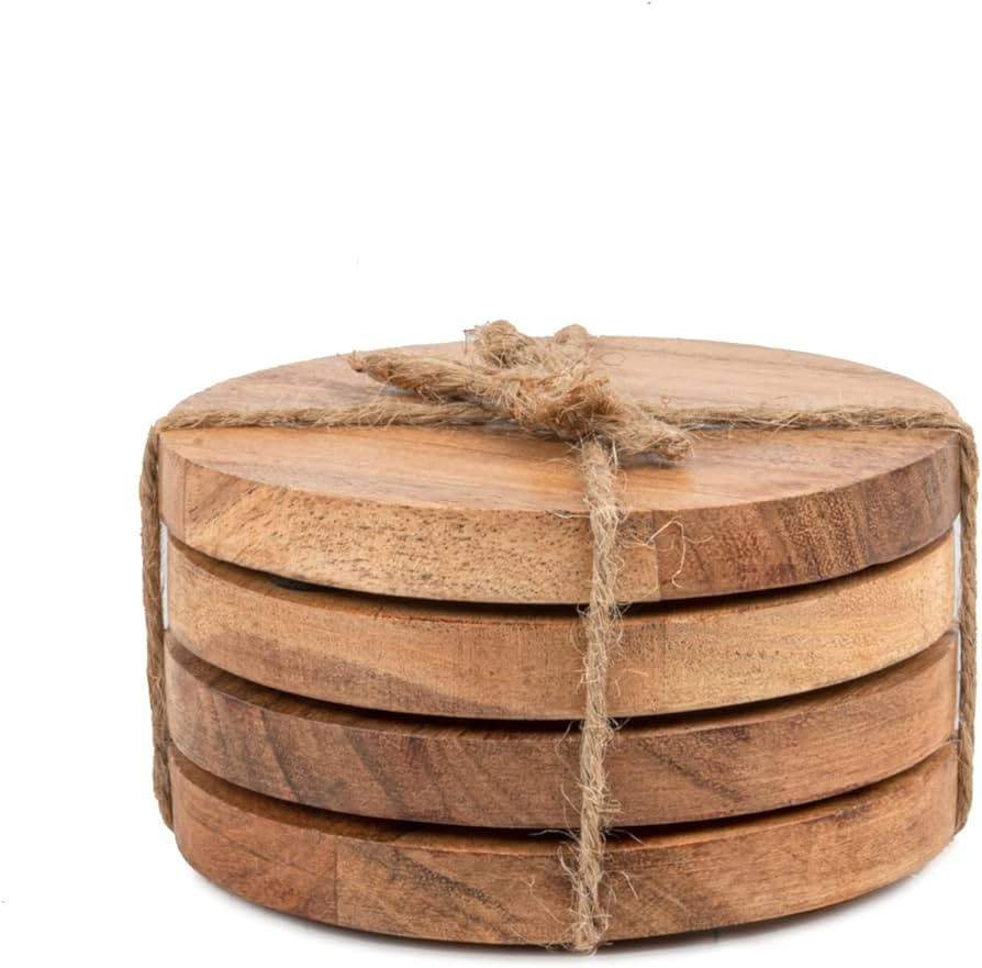 Samhita Acacia Wood Round Coasters Protection Tabletop,Countertop and Surfaces from Water Marks o... | Amazon (US)
