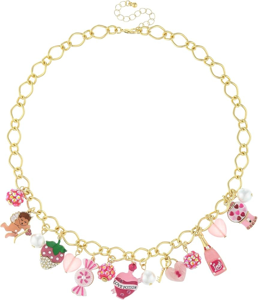 Madison Tyler Valentines Charm Necklace for Women | Fun Pink Heart Candy Angle Wine Strawberry LO... | Amazon (US)
