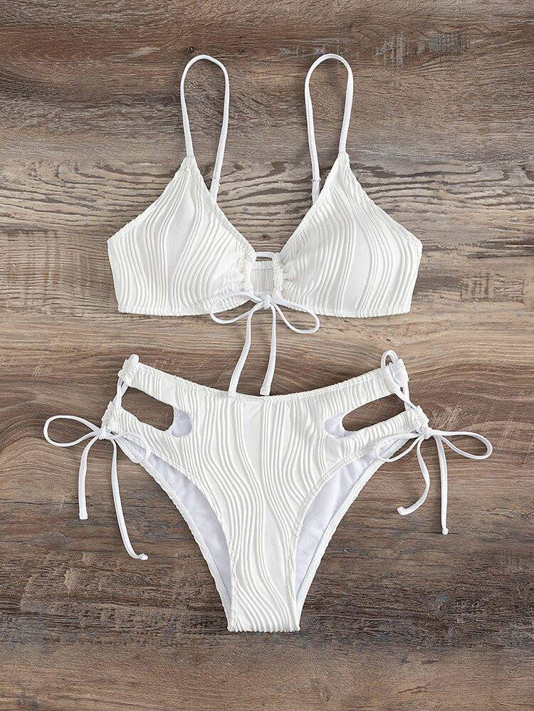 Drawstring Cut Out Bikini Swimsuit | SHEIN