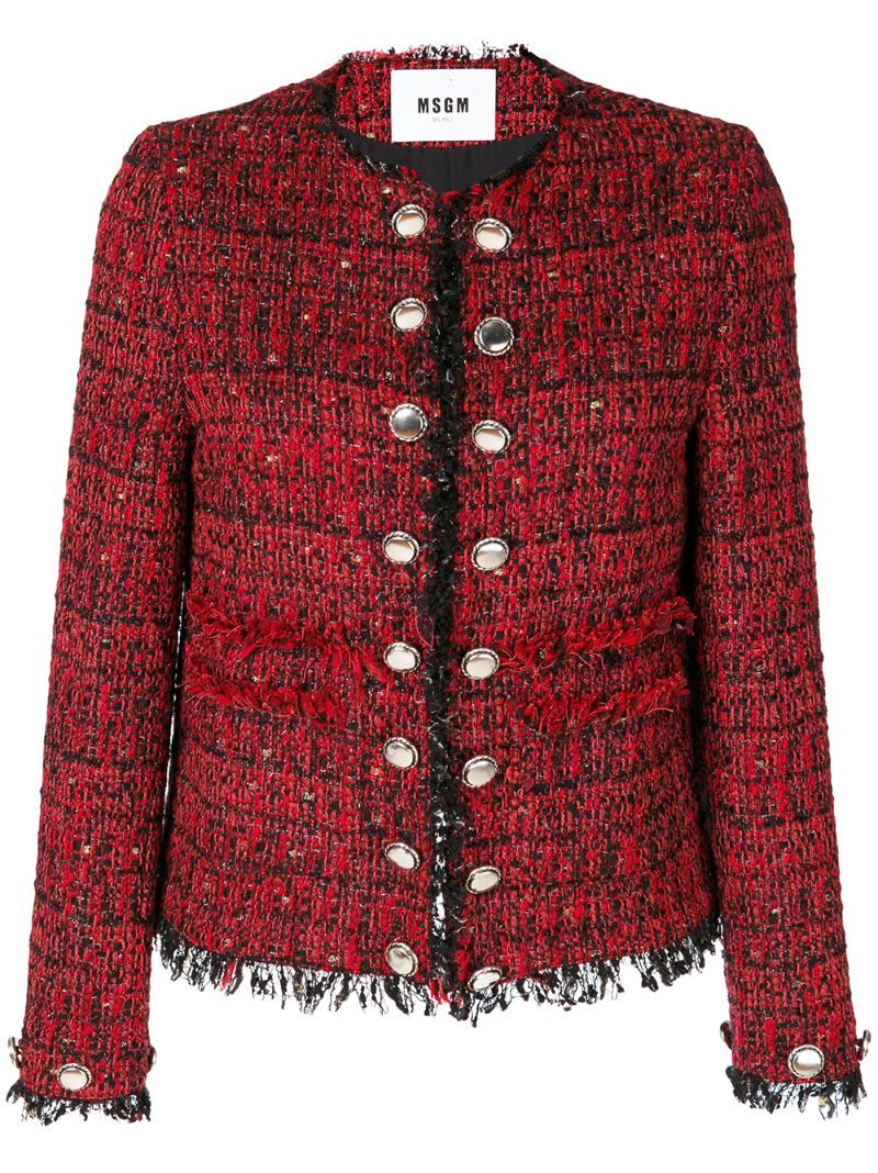 MSGM - frayed edge fitted jacket - women - Silk/Cotton/Acrylic/Virgin Wool - 38, Red | FarFetch AU