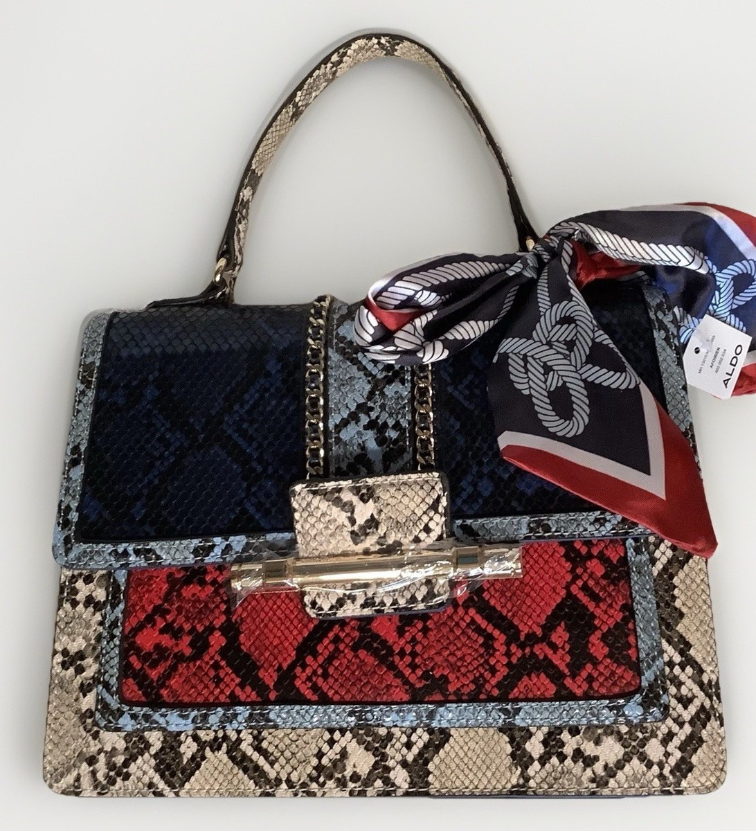 Aldo Faux Snake Satchel Shoulder Bag Red Blue White 10.5 In Wide NEW With TAGS | eBay US