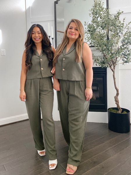 Another matching set for the win. 

The pants look ankle length on the model but y’all know Cindy and I are 5’2” so they fit us a bit longer 😂 we both loved the shorter look so we think we will get them hemmed. 

This set runs a little big, Cindy is in a large and said she’s curious to try the medium. 

Vest top, green pants set, ankle pants 

#LTKsalealert #LTKstyletip #LTKfindsunder50