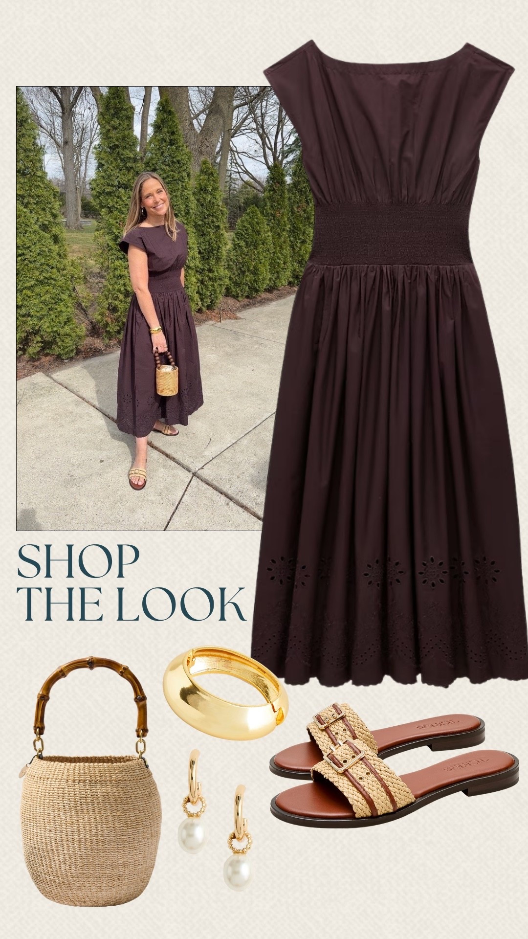 We paired this rich brown dress with woven textures and gold accessories for a look that feels effortlessly put together. We love how the warm tones blend so seamlessly. Perfect for a spring dinner, outdoor gathering, or an easy date night.

#LTKSeasonal #LTKOver40 #LTKMidsize
