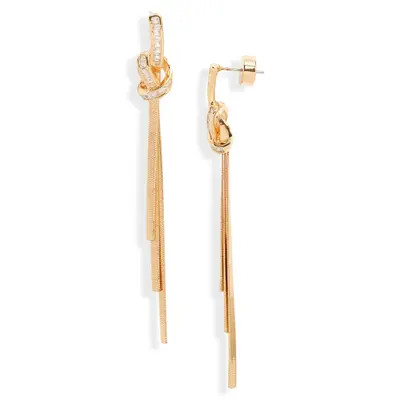 Nordstrom Cubic Zirconia Knot Tassel Drop Earrings in Clear- Gold at Nordstrom | Nordstrom
