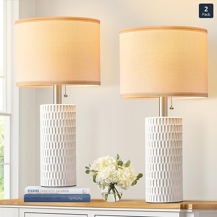 Reaketon Table Lamps for Living Room Set of 2, Ceramic Table Lamps for Bedroom, 20" Modern Lamps ... | Amazon (US)