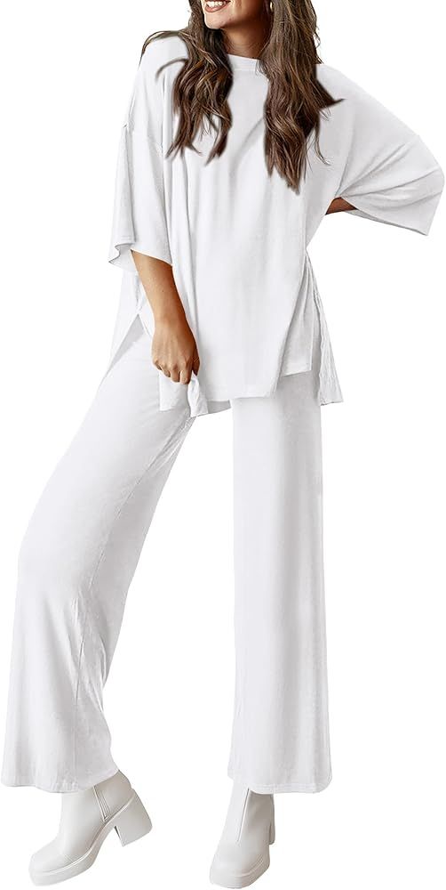 PRETTYGARDEN Womens Short Sleeve Pullover Tops And Wide Leg Pants Lounge Set | Amazon (US)