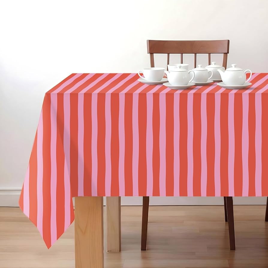 3 Pieces Pink and Red Striped Tablecloth Waterproof Plastic Stripe Tablecloth Rectangle Table Cov... | Amazon (US)