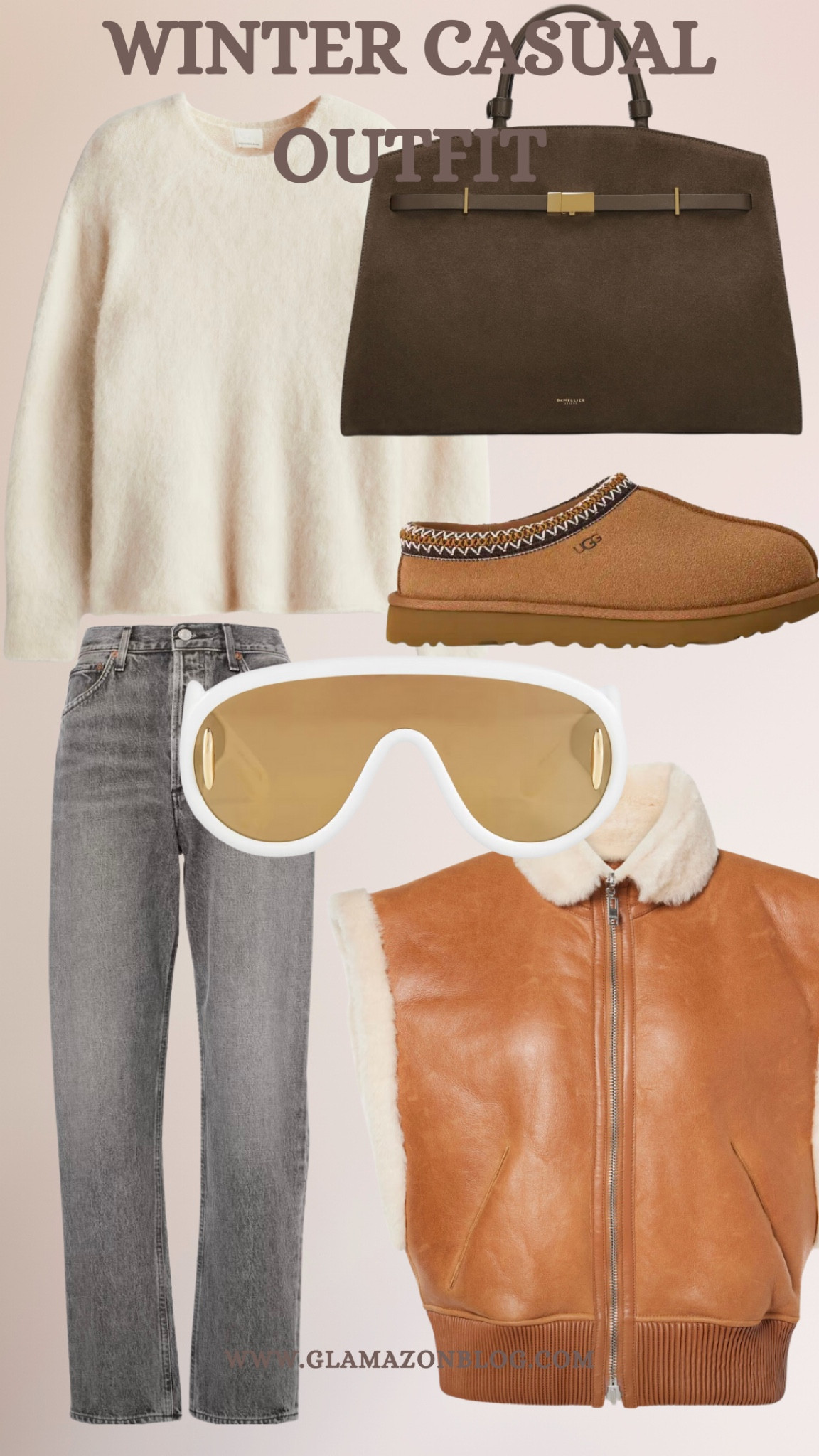 Winter outfit, winter outfit casual, shearling waistcoat, Loewe sunglasses, cream beanie, Jacquemus beanie, brown suede bag, demellier bag, Tasman slippers, grey jeans, raw hem jeans, over 40 style 

#LTKeurope #LTKluxury #LTKstyletip