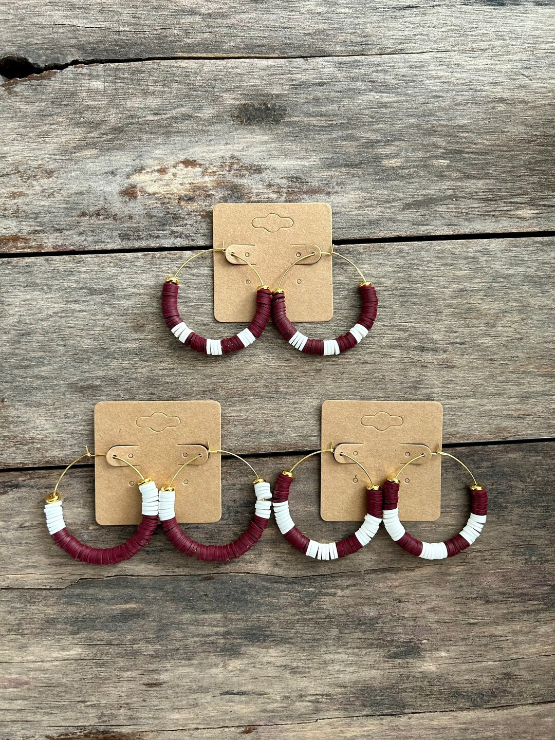GAME DAY - Maroon and White Heishi Hoop Earrings // Texas A&M // Graduation Gift // Lightweight -... | Etsy (US)